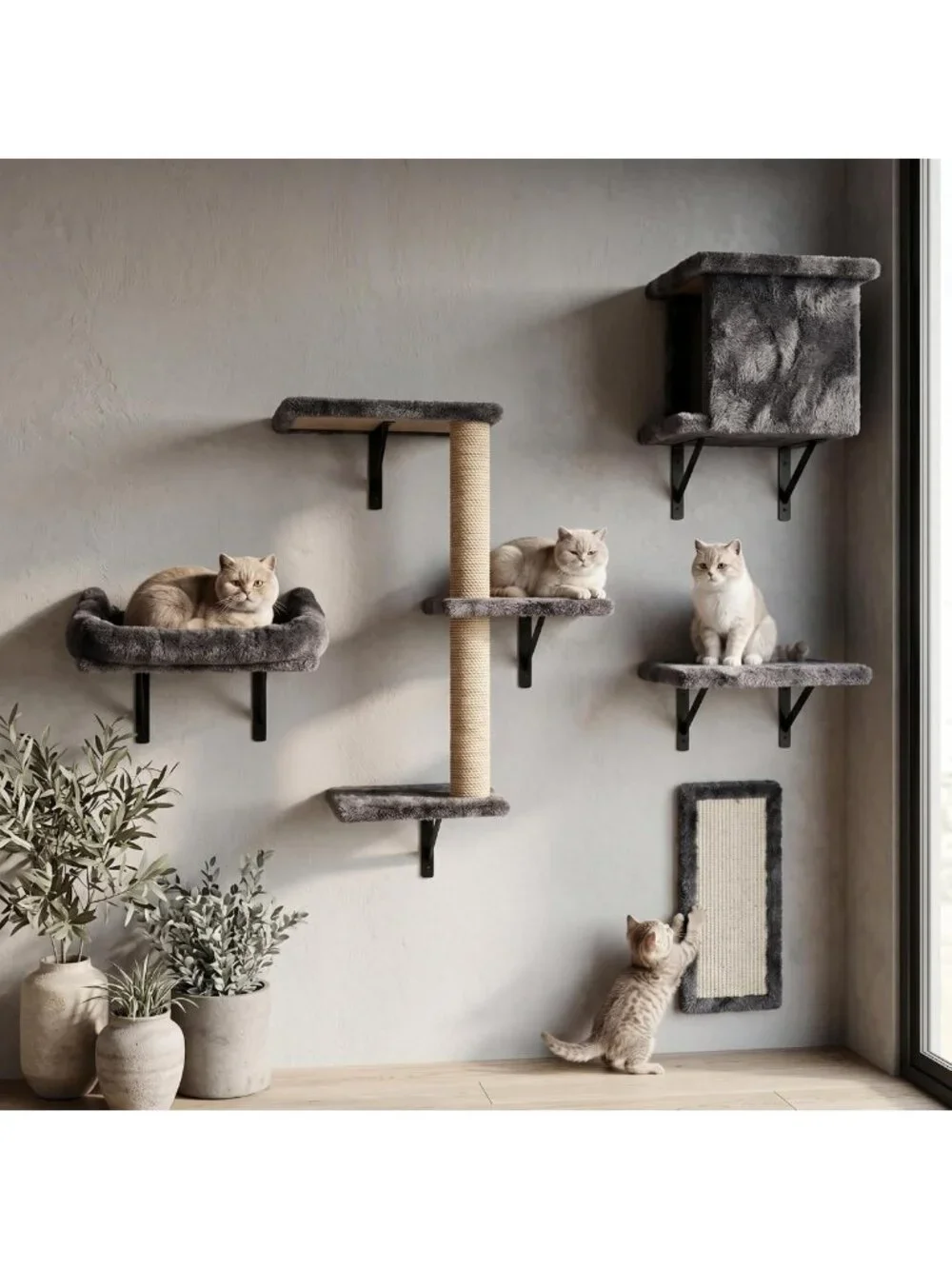 5-in-1 Cat Wall Shelves for Large Cats - Space-Saving Climbing Furniture